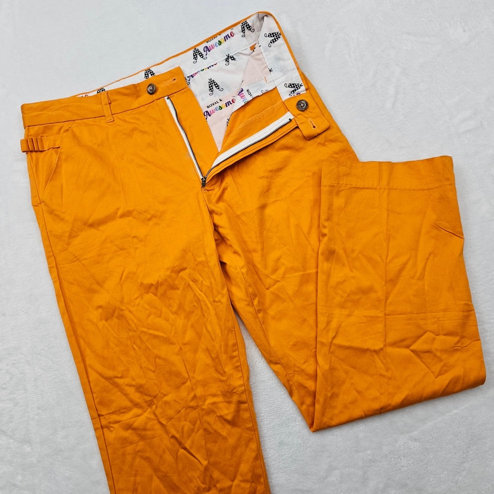 Royal & Awesome Golf Pants Mens 34/30 Orange Stretch Tee Holder Golfcore Preppy